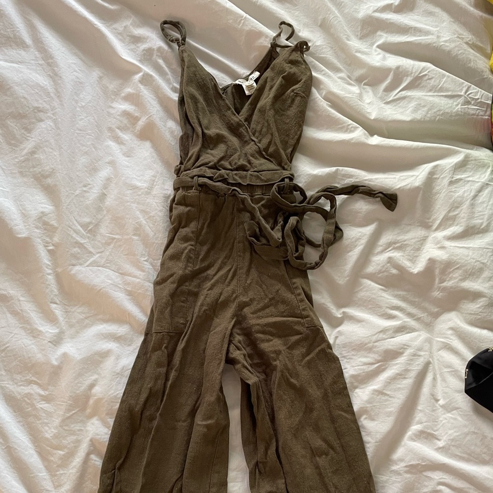 Green linen jumpsuit